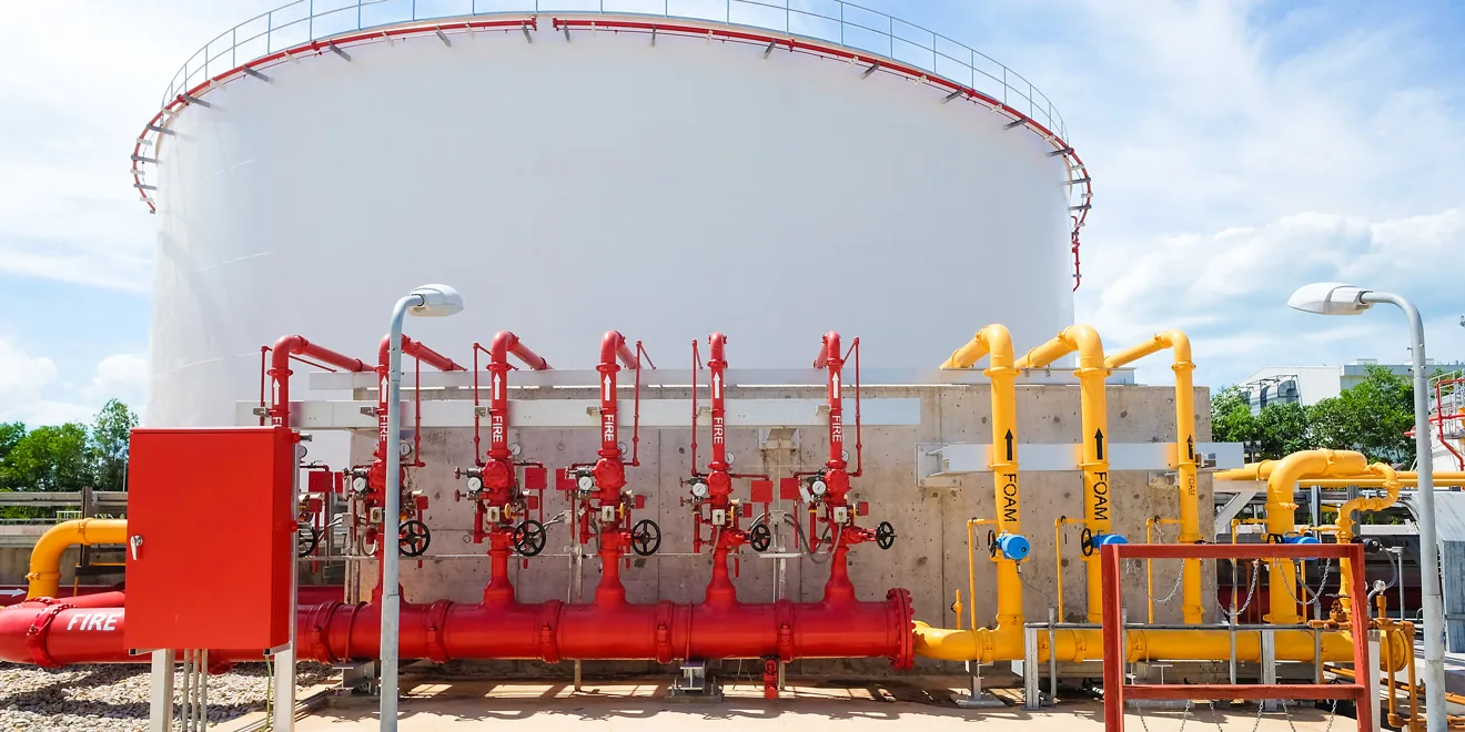 Industrial storage tanks illustrating a fire protection application
